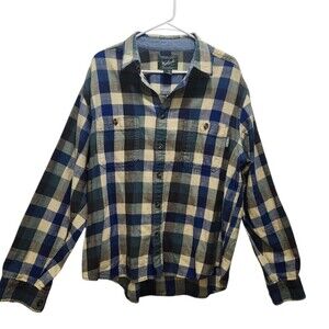 Woolrich Heavy Button Up Flannel Shirt Mens XL Tan Plaid Long Sleeve Lumberjack